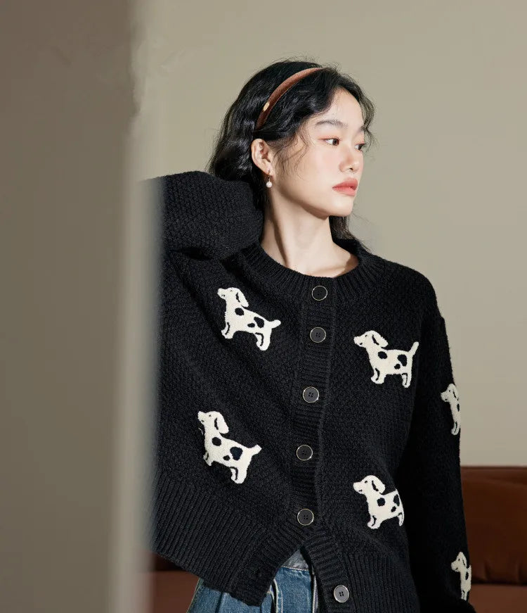 Koreanische schwarze Strickjacke