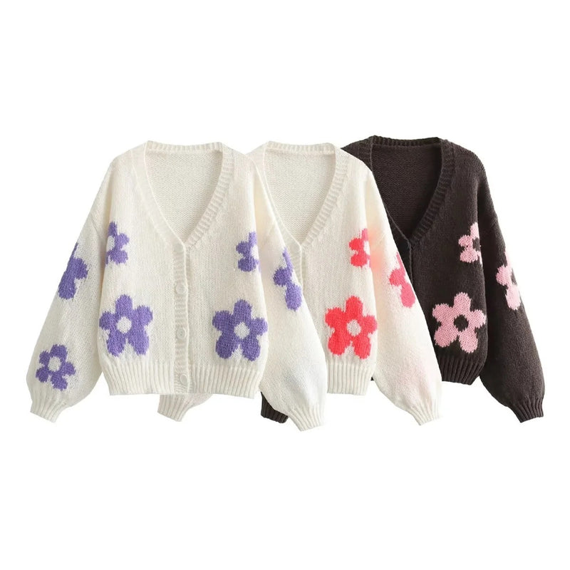 Koreanischer Blumen-Jacquard-Cardigan