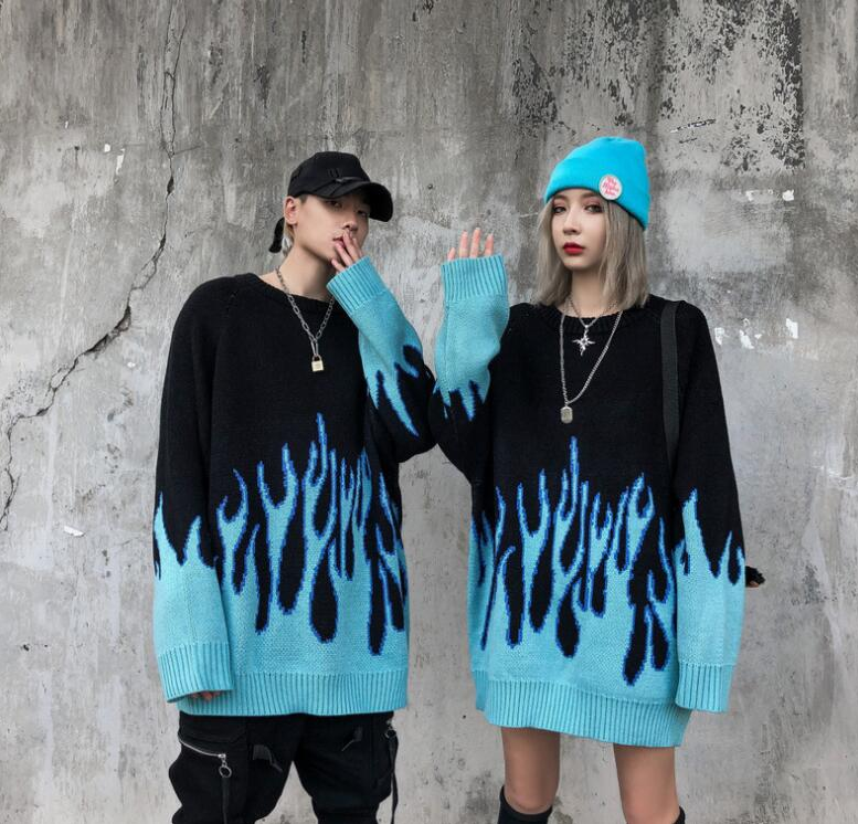 Koreanischer Unisex-Flammenpullover