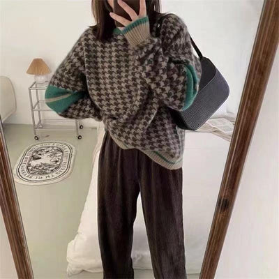 Koreanischer Pullover mit Hahnentrittmuster