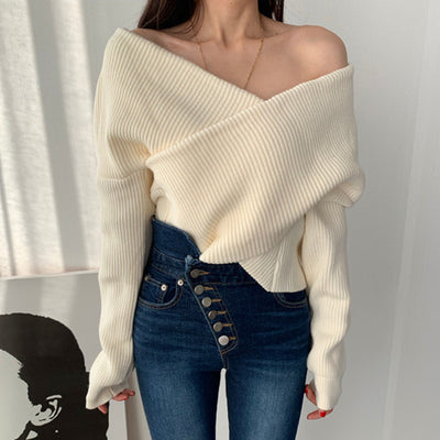 Koreanischer Off-Shoulder-Pullover für Damen