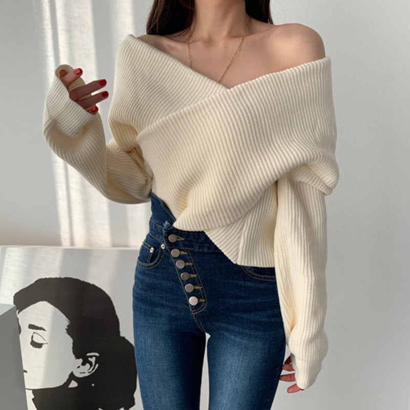 Koreanischer Off-Shoulder-Pullover für Damen