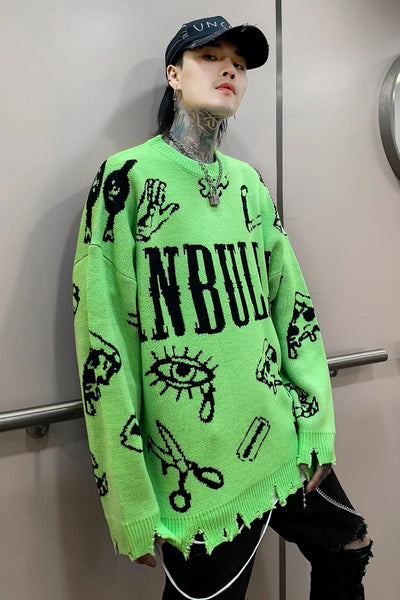 Glänzender Punk-Pullover mit Rissen – Hip-Hop-Stil