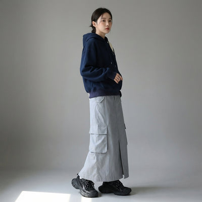 Jupe longue femme coréenne grise style workwear en coton et nylon - Koreanxwear - Taille S