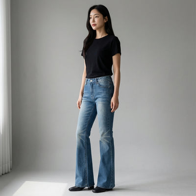 Jeans slim fit taille basse femme bleu - Mode Coréenne Koreanxwear - Taille M