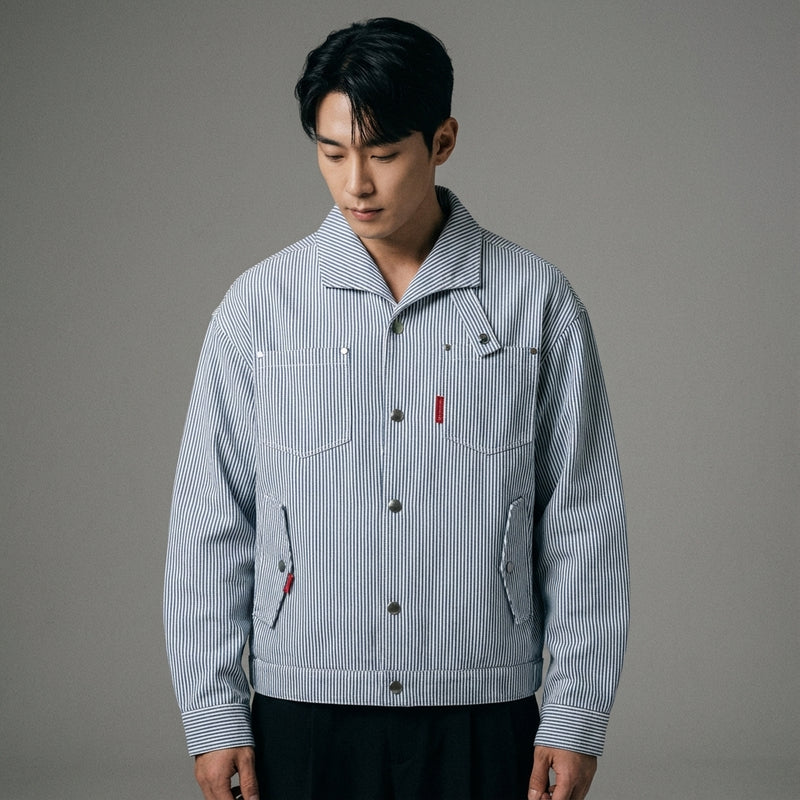 Veste rayée bleue homme style coréen décontracté Koreanxwear - Taille M