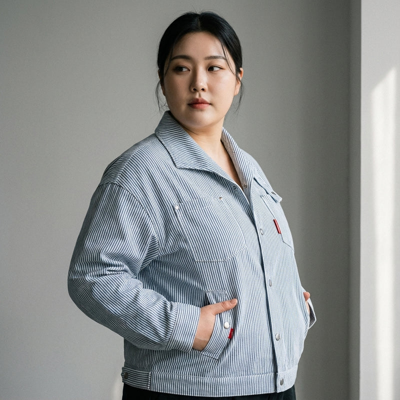 Veste rayée bleue homme style coréen décontracté Koreanxwear - Taille XL - Grande Taille