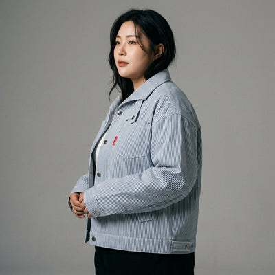 Veste rayée bleue homme style coréen décontracté Koreanxwear - Taille XXL - Grande Taille