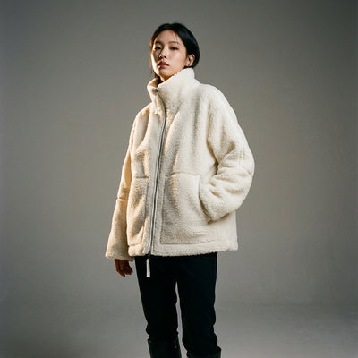 Veste Coréenne femme zippée à manches longues couleur blanc laiteux Koreanxwear - Taille S