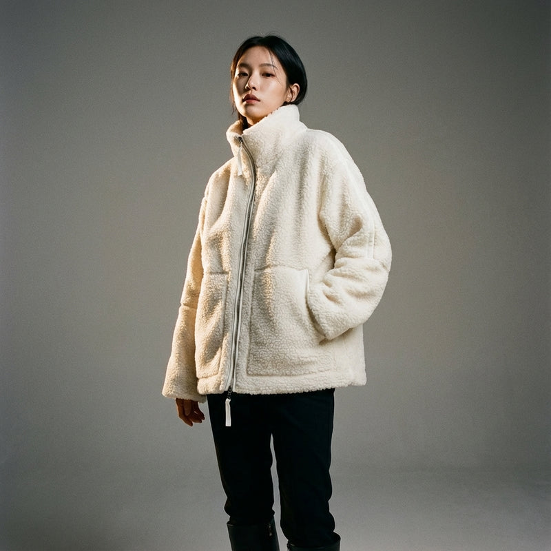 Veste Coréenne femme zippée à manches longues couleur blanc laiteux Koreanxwear - Taille S