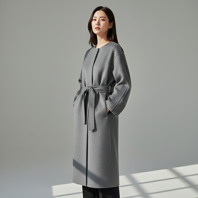 Manteau Gris Laine Coréen Femme