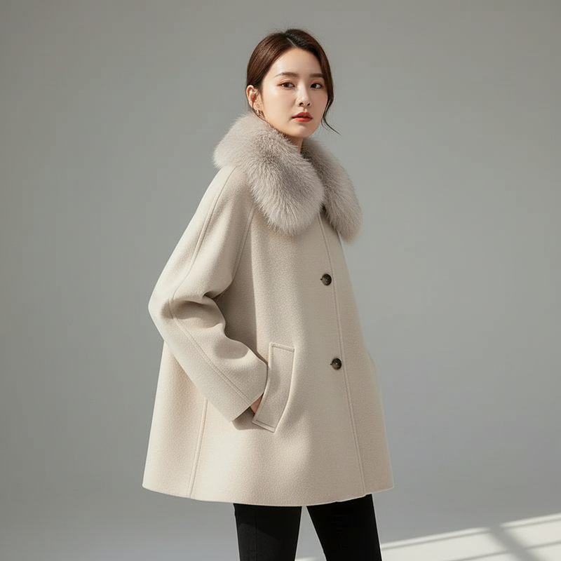 Manteau Long Laine Mélangée Coréen Femme