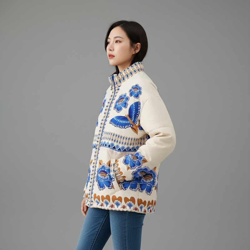 Dicke Koreanische Vintage-Jacke für Damen