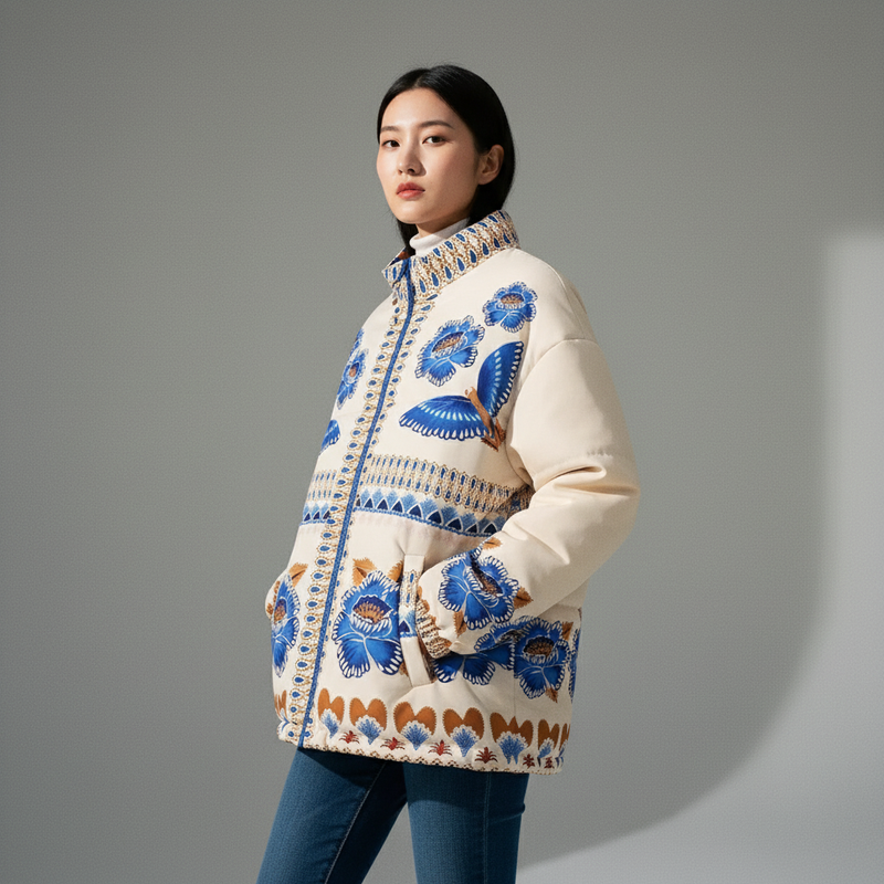 Dicke Koreanische Vintage-Jacke für Damen