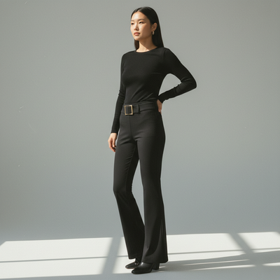 Pantalon Taille Basse Noir Coréen Femme