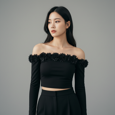 Koreanisches Off-Shoulder T-Shirt