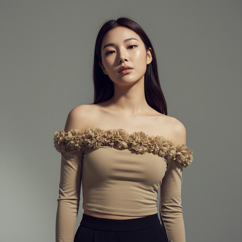 Koreanisches Off-Shoulder T-Shirt