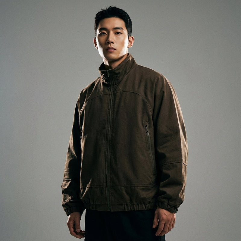 Veste homme Coréenne col montant beige. Style rétro streetwear Koreanxwear. - Taille L