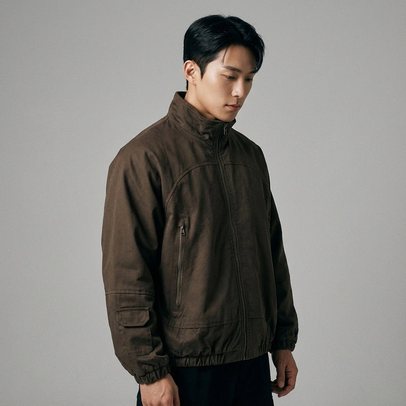 Veste homme Coréenne col montant beige. Style rétro streetwear Koreanxwear. - Taille M