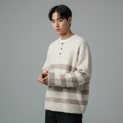 Gestrickter gestreifter koreanischer Pullover