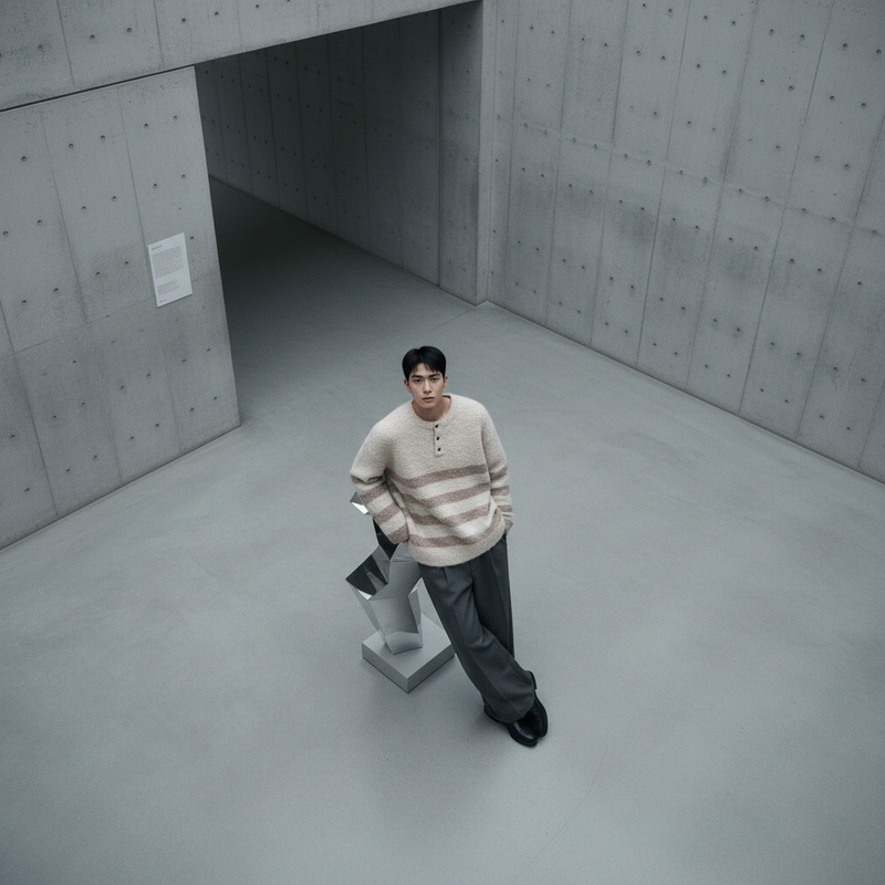 Gestrickter gestreifter koreanischer Pullover