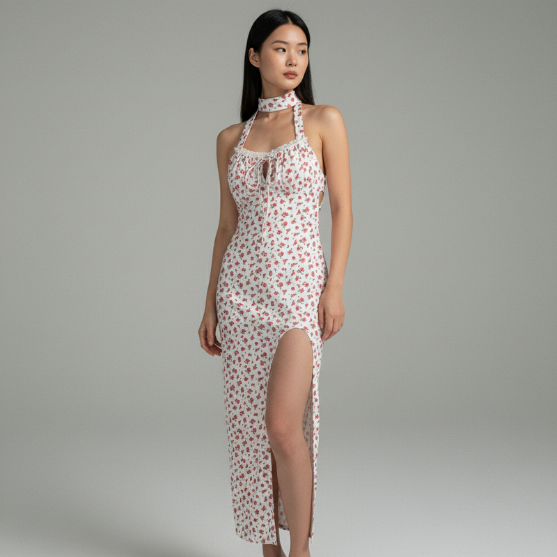 Robe Longue Fendue Dos Nu Coréenne