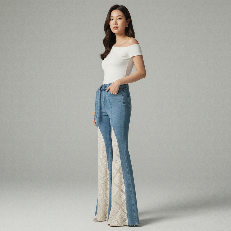 Koreanische Schlaghose aus Spitze