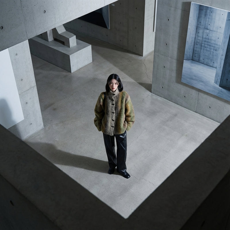 Cardigan femme coréen bicolore col montant tricoté - Mode Coréenne Koreanxwear