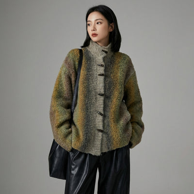 Cardigan femme coréen bicolore col montant tricoté - Mode Coréenne Koreanxwear - Taille only size