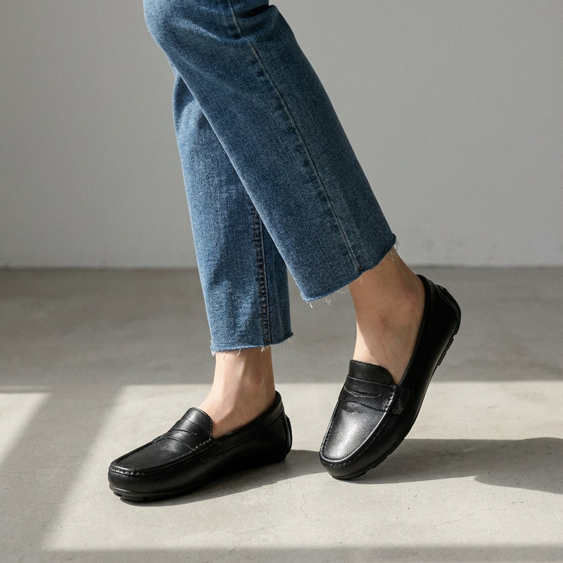 Chaussures plates coréennes femme en cuir véritable, décontractées et élégantes. Idéales pour un look moderne. - Taille 35