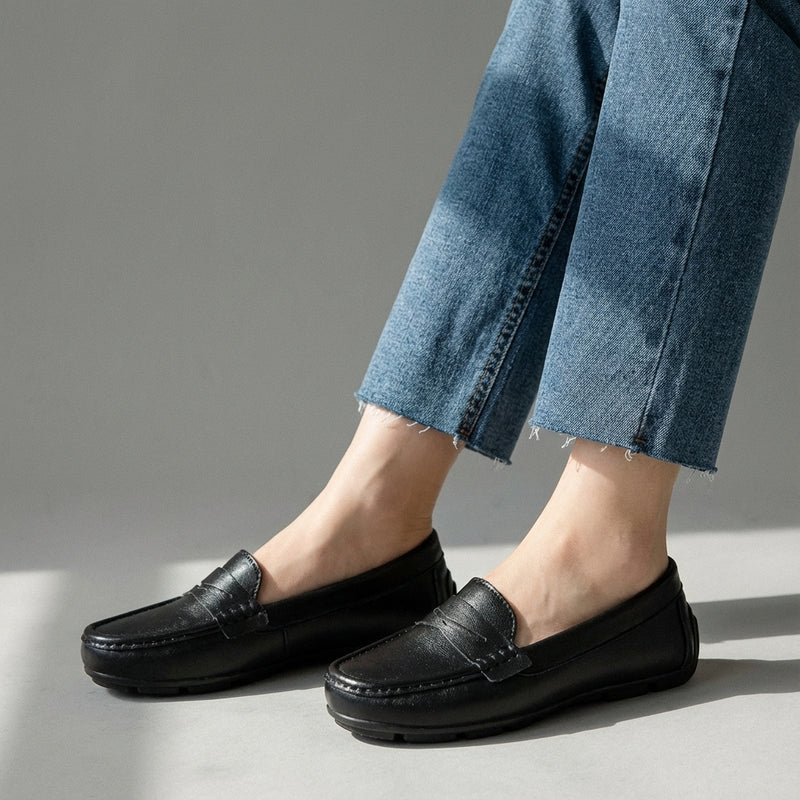 Chaussures plates coréennes femme en cuir véritable, décontractées et élégantes. Idéales pour un look moderne. - Taille 40