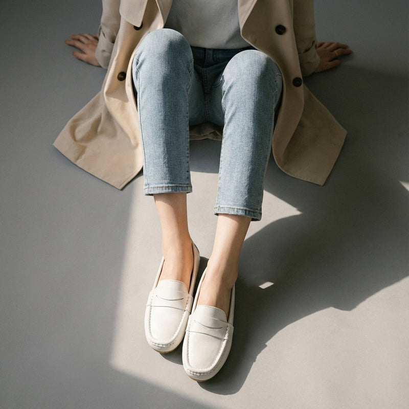 Chaussures plates coréennes femme en cuir véritable, décontractées et élégantes. Idéales pour un look moderne. - Taille 36