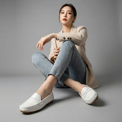 Chaussures plates coréennes femme en cuir véritable, décontractées et élégantes. Idéales pour un look moderne. - Taille 38