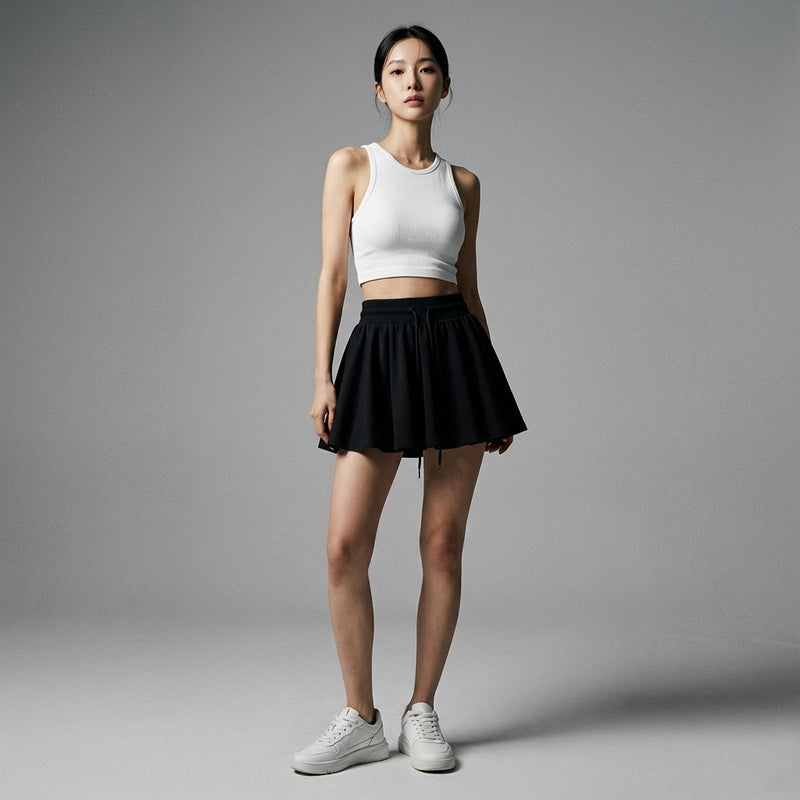 Jupe sport femme coréenne taille haute amincissante noir - Koreanxwear - Taille S