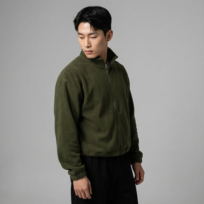 Veste courte zippée femme Coréenne vert kaki. Mode streetwear décontractée Koreanxwear. - Taille M