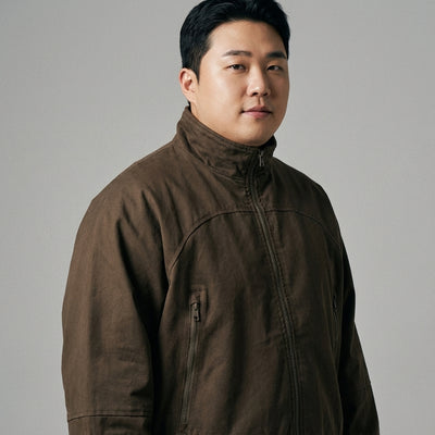 Veste homme Coréenne col montant beige. Style rétro streetwear Koreanxwear. - Taille XXL - Grande Taille