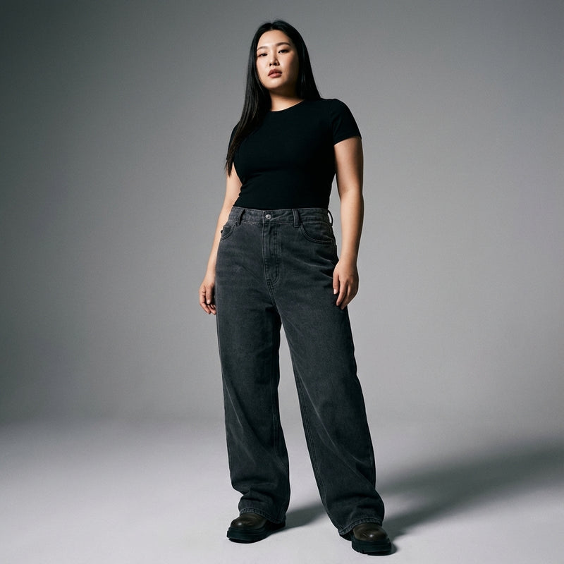 Jean large taille mi-haute pour homme en coton couleur foncée - Mode Coréenne Koreanxwear - Taille XL - Grande Taille