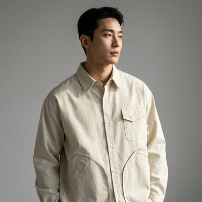 Chemise coréenne homme ample multi-poches en mélange de coton - Koreanxwear - Taille L