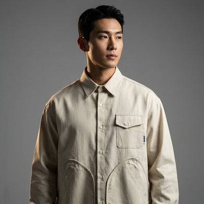 Chemise coréenne homme ample multi-poches en mélange de coton - Koreanxwear - Taille M