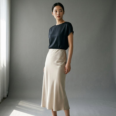 Jupe midi plissée taille haute pour femme - Mode Coréenne Koreanxwear - Taille M