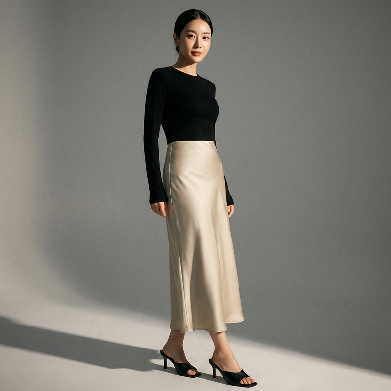 Jupe midi plissée taille haute pour femme - Mode Coréenne Koreanxwear - Taille S