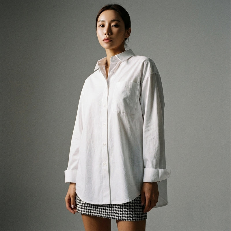 Chemisier cardigan Coréen femme blanc ample. Top élégant manches longues pour Koreanxwear. - Taille M