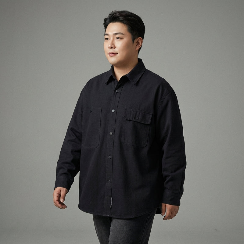 Chemise coréenne ample unie à manches longues en coton - Beige, Noir, Kaki Koreanxwear - Taille XL - Grande Taille