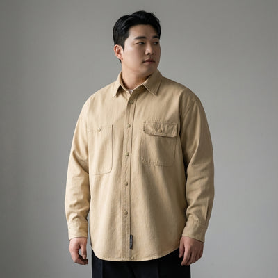 Chemise coréenne ample unie à manches longues en coton - Beige, Noir, Kaki Koreanxwear - Taille XL - Grande Taille