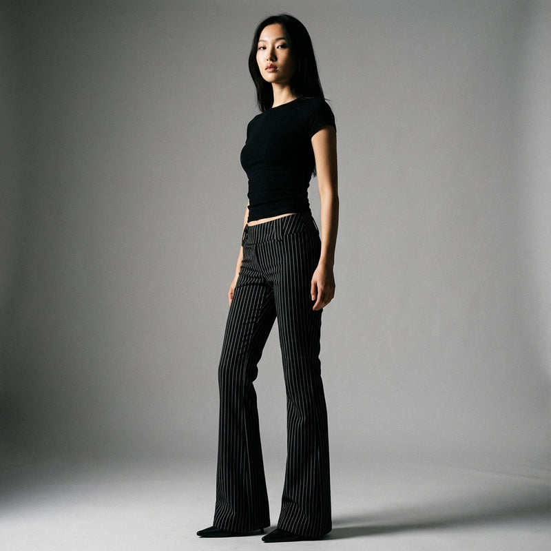 Pantalon évasé rayé noir femme - Style streetwear coréen Koreanxwear - Taille S