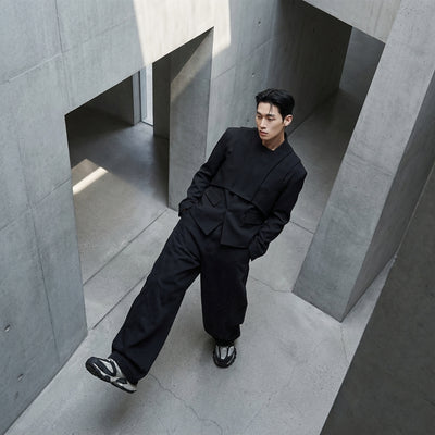 Pantalon plissé homme coréen large gris. Mode streetwear coréenne Koreanxwear.