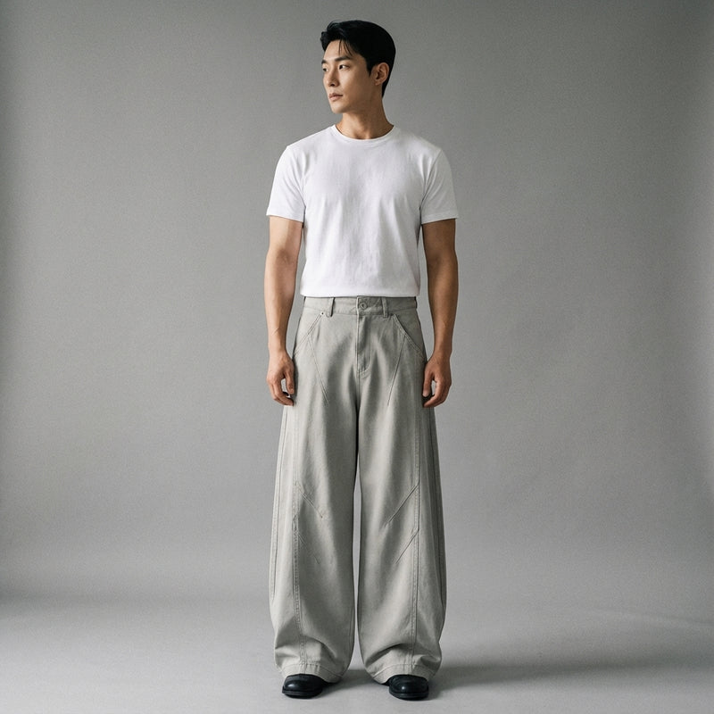 Pantalon plissé homme coréen large gris. Mode streetwear coréenne Koreanxwear. - Taille L