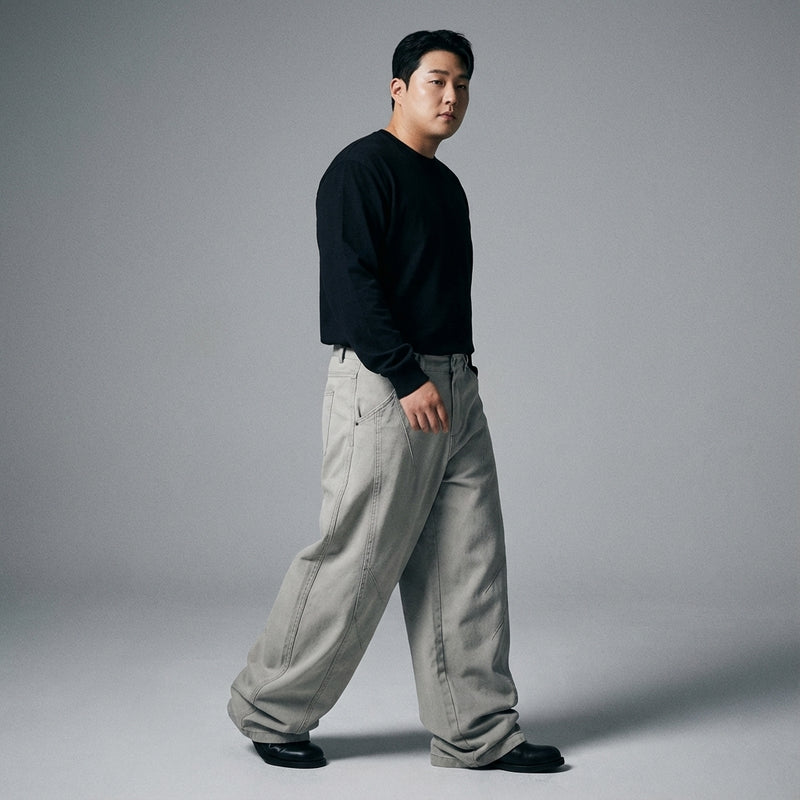 Pantalon plissé homme coréen large gris. Mode streetwear coréenne Koreanxwear. - Taille XL - Grande Taille