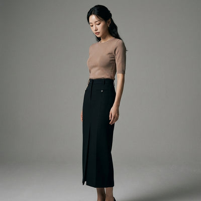 Jupe longue fendue noire femme - Mode Coréenne Élégante Koreanxwear - Taille XS