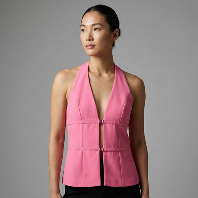 Débardeur femme col V dos nu rose - Mode Coréenne Élégante Koreanxwear - Taille L